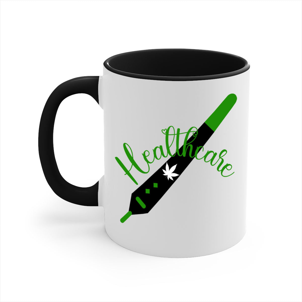 Health care weed 104# Mug featuring a glossy finish, colorful handle, and interior, available in two sizes.
