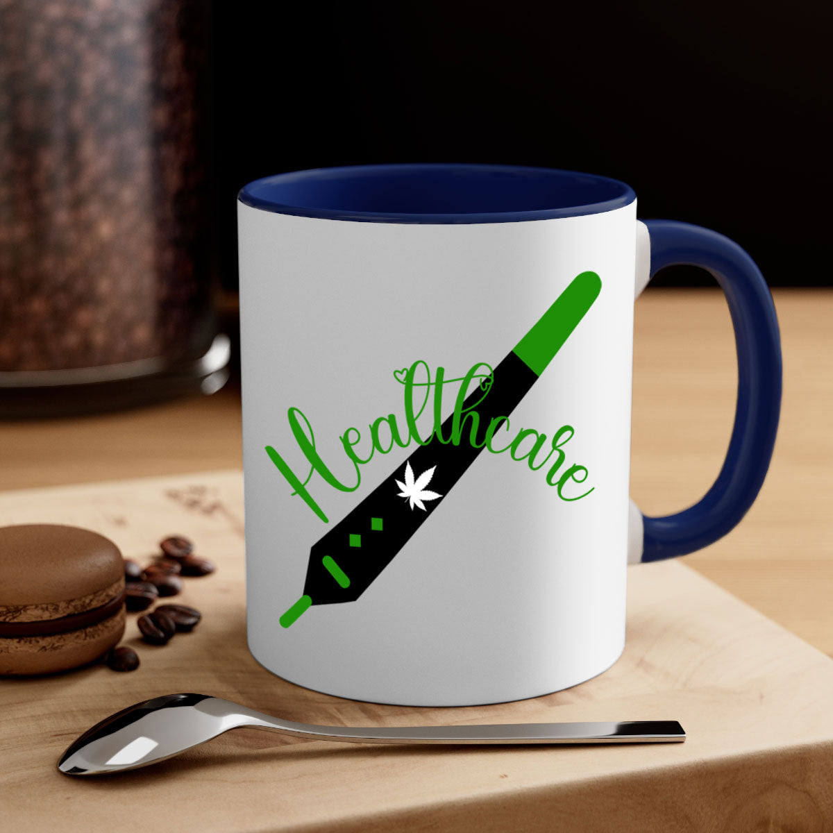 Health care weed 104# Mug featuring a glossy finish, colorful handle, and interior, available in two sizes.