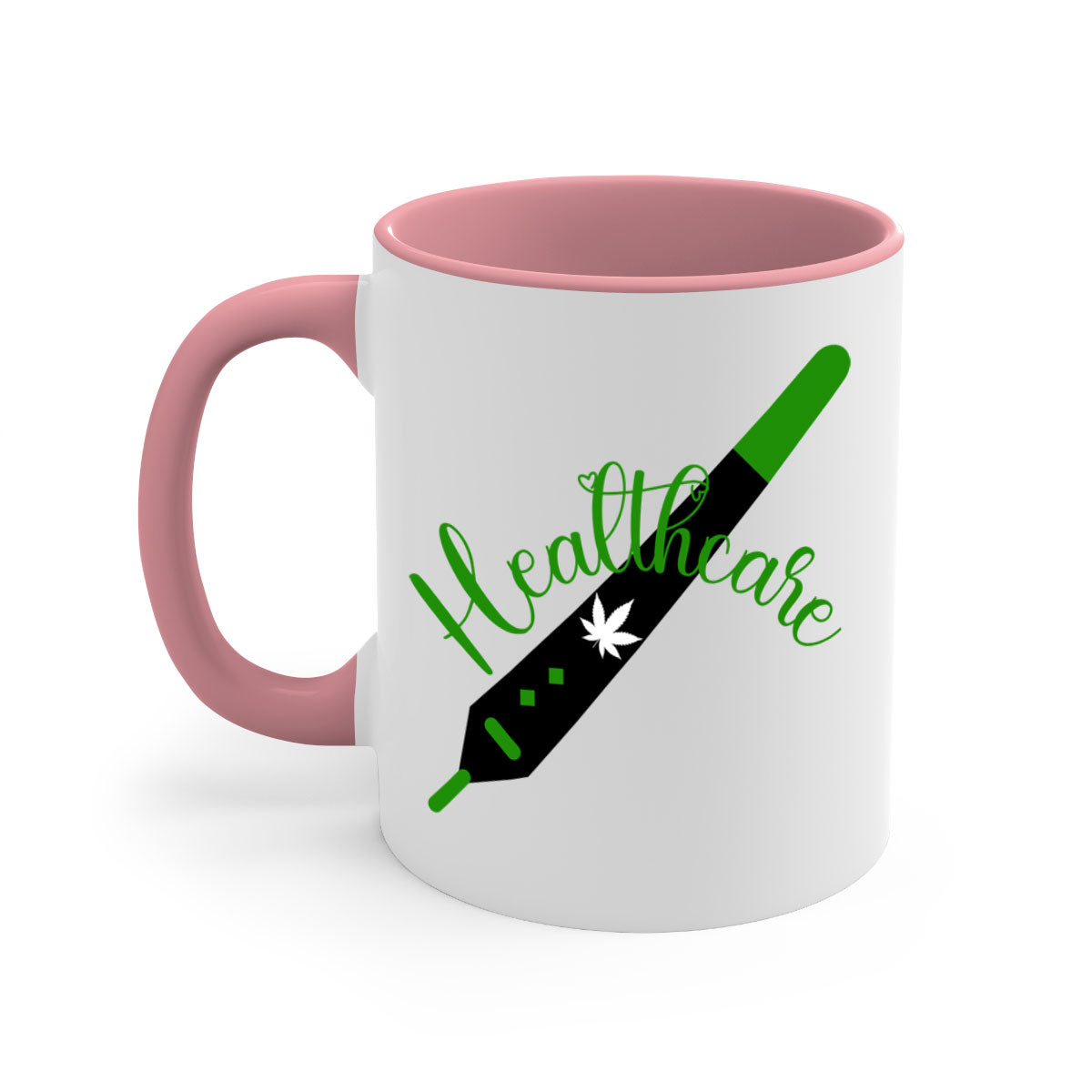 Health care weed 104# Mug featuring a glossy finish, colorful handle, and interior, available in two sizes.