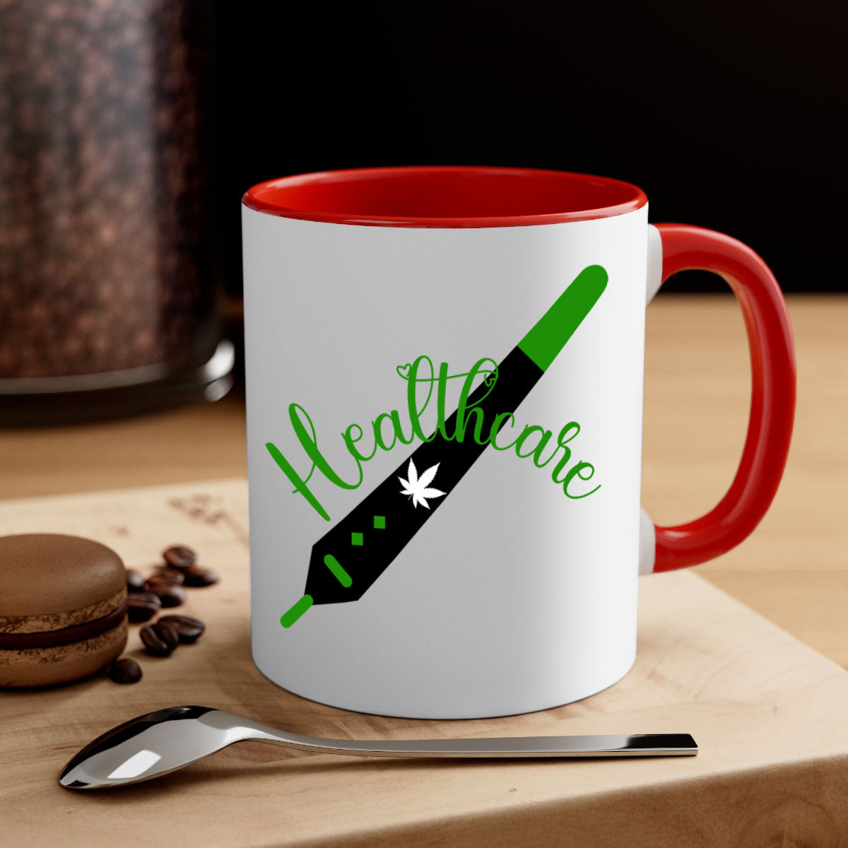 Health care weed 104# Mug featuring a glossy finish, colorful handle, and interior, available in two sizes.