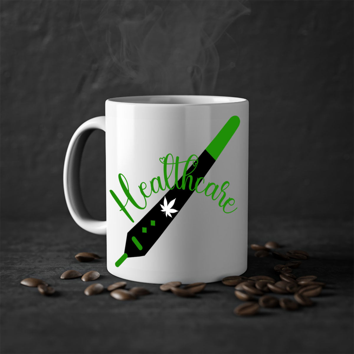 Health care weed 104# Mug featuring a glossy finish, colorful handle, and interior, available in two sizes.