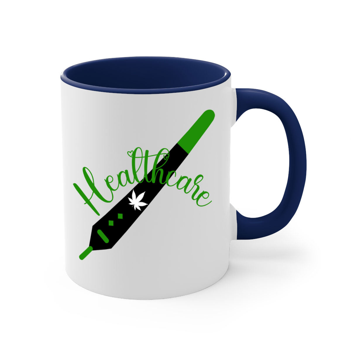 Health care weed 104# Mug featuring a glossy finish, colorful handle, and interior, available in two sizes.