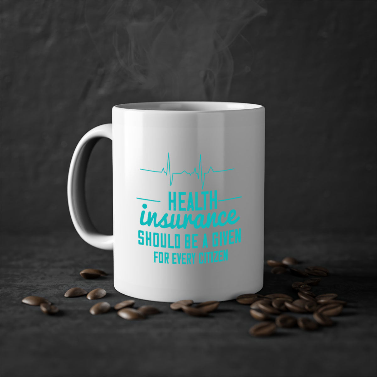 Health Insurance Should Be a Given for Every Citizen Style 43# Mug featuring a glossy finish, colored handle, and interior in five vibrant colors.