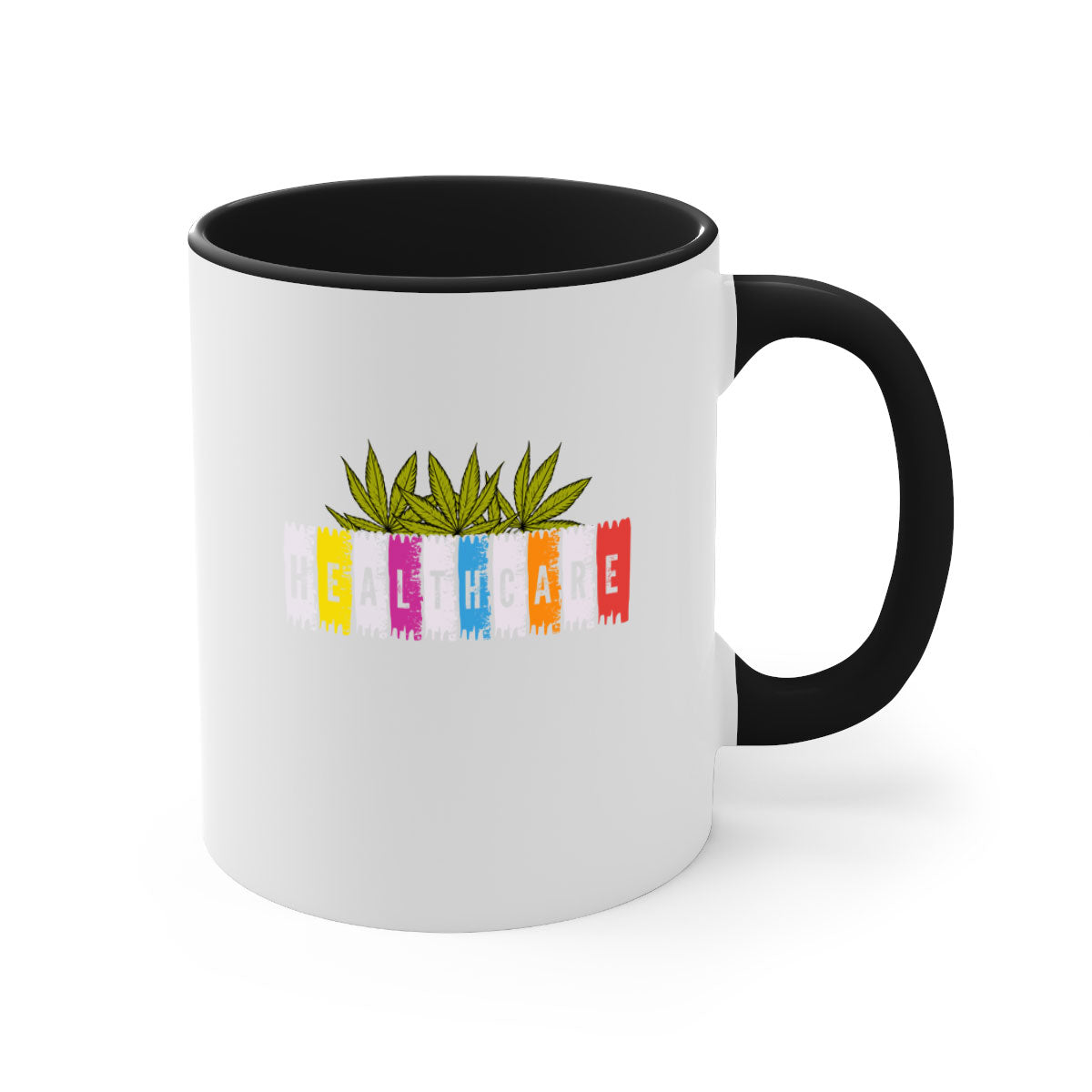 Healthcare is marijuana 105# Mug featuring a glossy finish and colorful handle, available in multiple sizes.