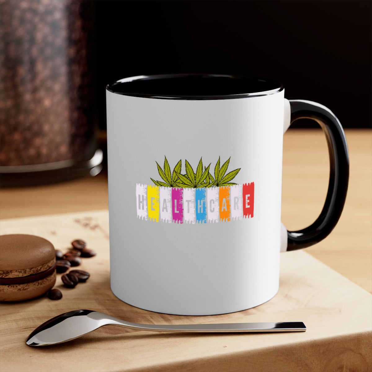 Healthcare is marijuana 105# Mug featuring a glossy finish and colorful handle, available in multiple sizes.