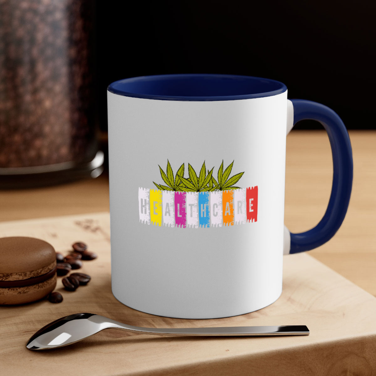 Healthcare is marijuana 105# Mug featuring a glossy finish and colorful handle, available in multiple sizes.