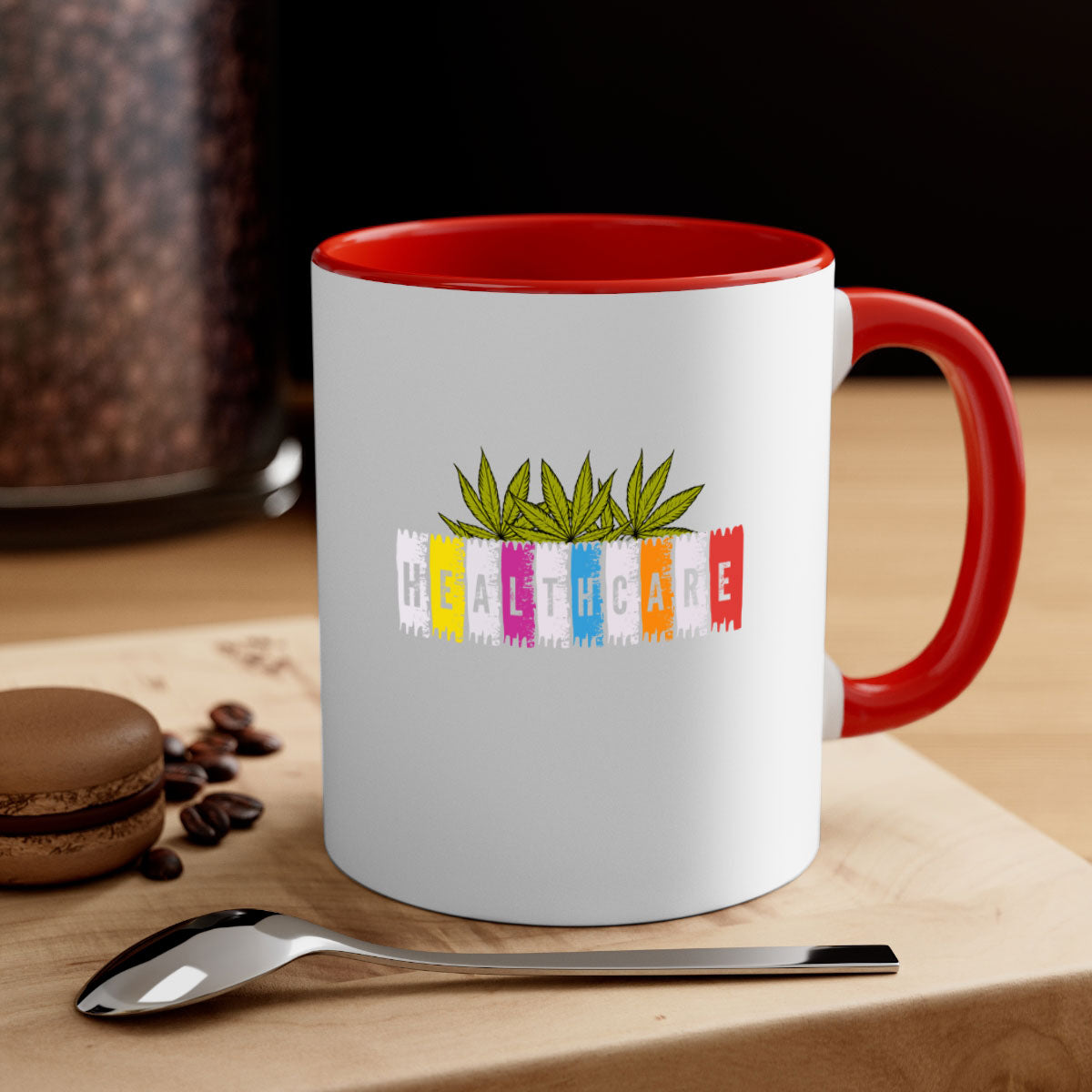 Healthcare is marijuana 105# Mug featuring a glossy finish and colorful handle, available in multiple sizes.