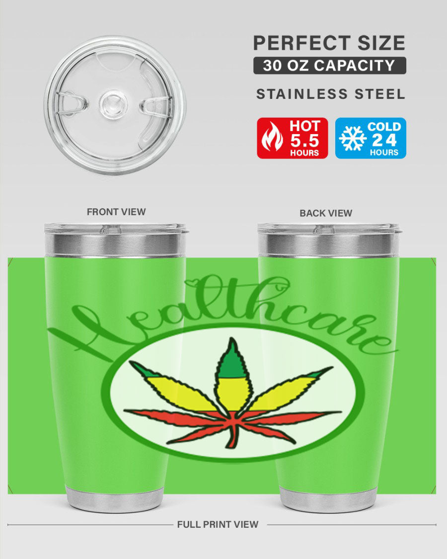 Healthcare weed 106# Tumbler in stainless steel with a drink-thru lid, showcasing its sleek design and double wall insulation.