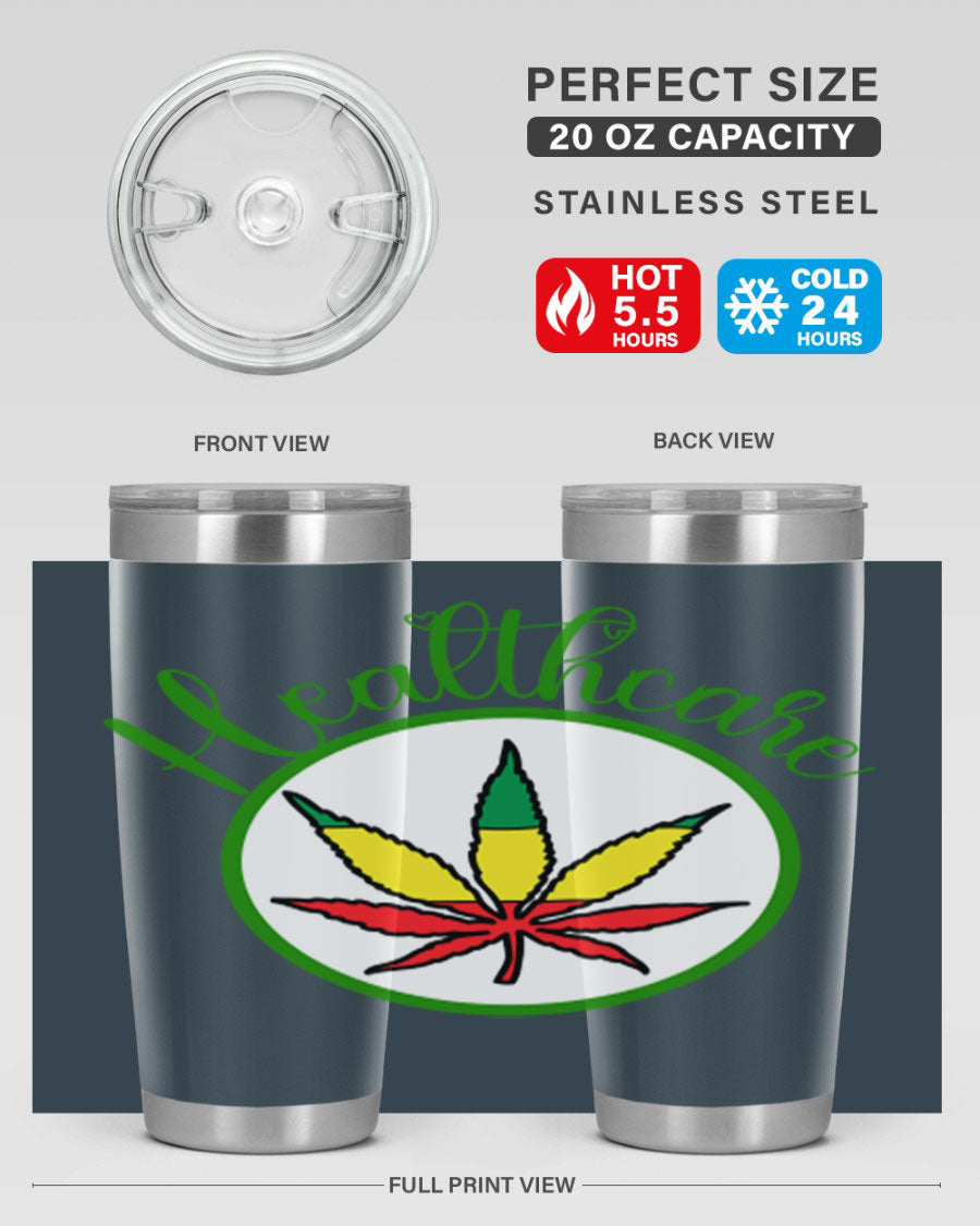 Healthcare weed 106# Tumbler in stainless steel with a drink-thru lid, showcasing its sleek design and double wall insulation.