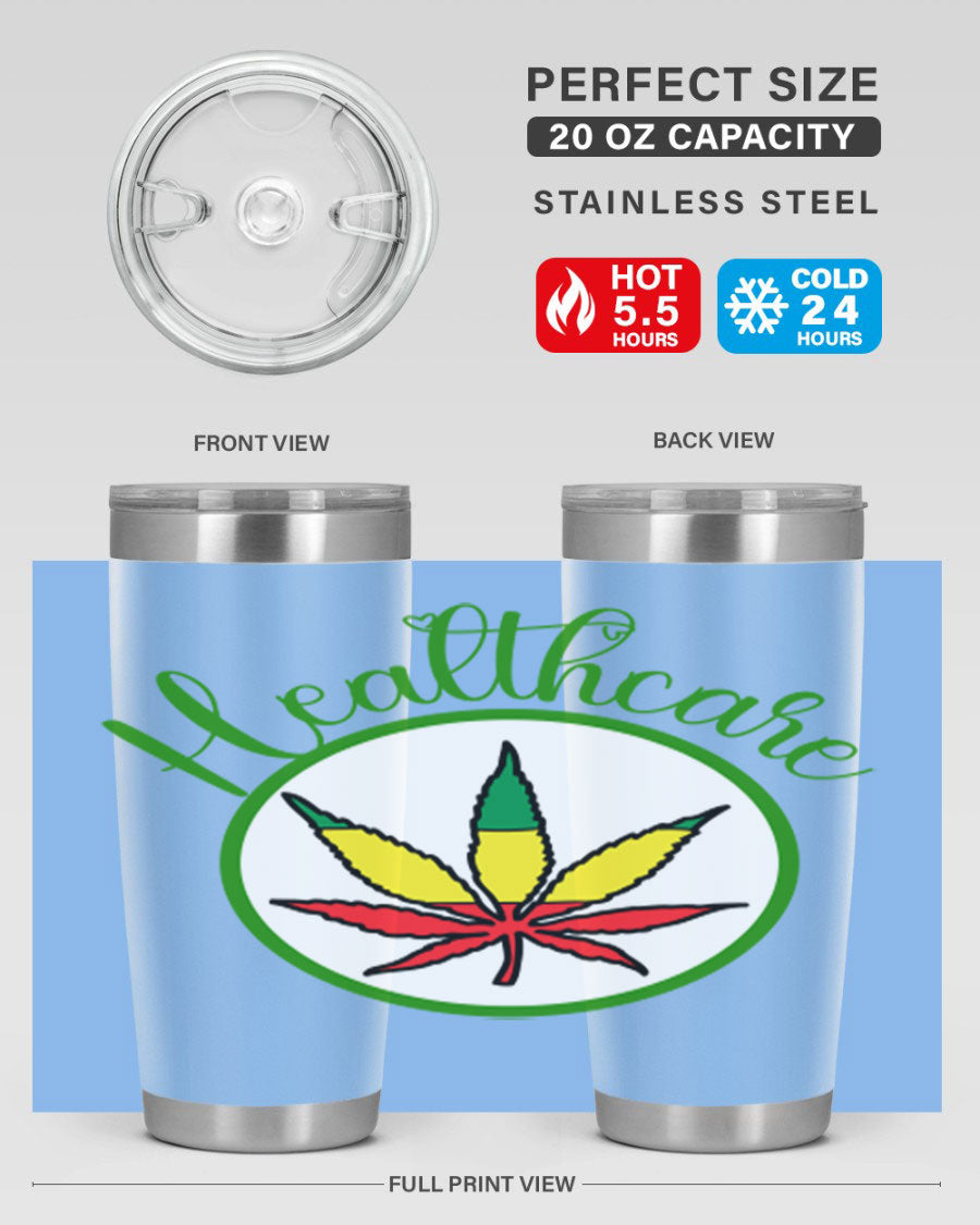 Healthcare weed 106# Tumbler in stainless steel with a drink-thru lid, showcasing its sleek design and double wall insulation.