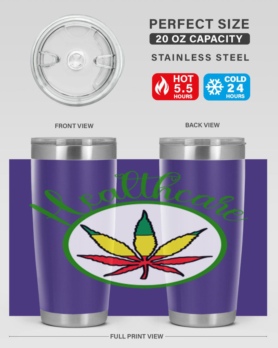 Healthcare weed 106# Tumbler in stainless steel with a drink-thru lid, showcasing its sleek design and double wall insulation.