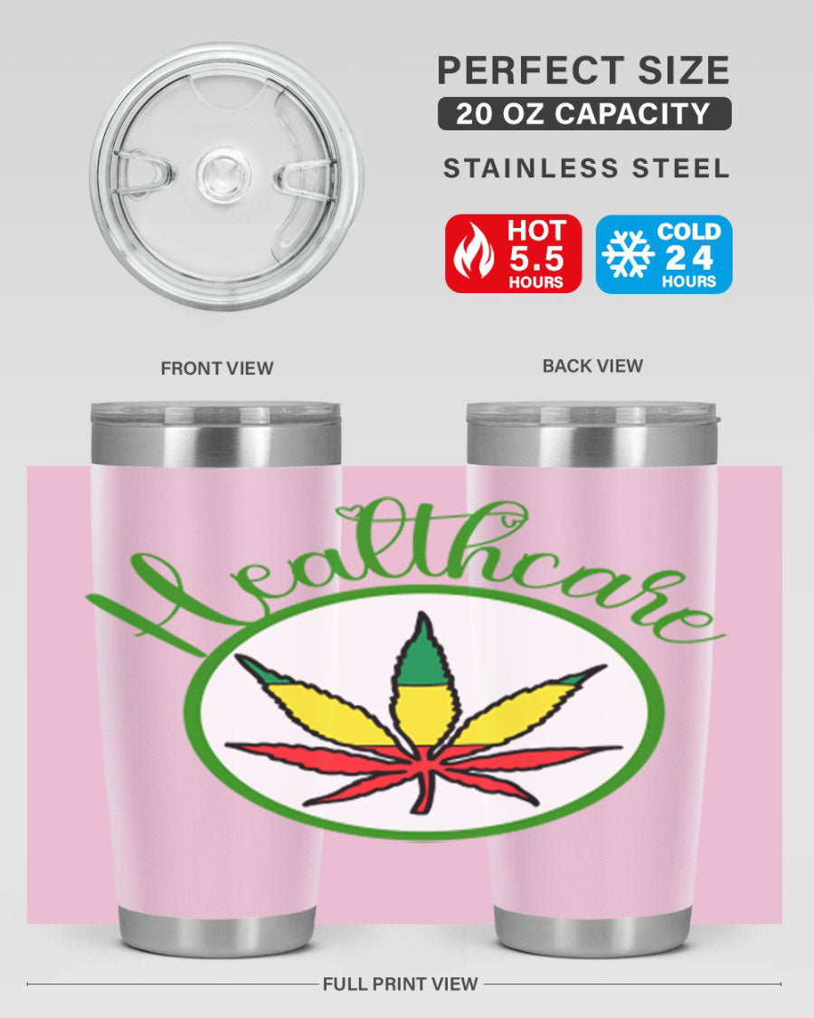 Healthcare weed 106# Tumbler in stainless steel with a drink-thru lid, showcasing its sleek design and double wall insulation.