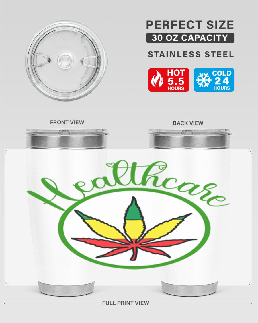 Healthcare weed 106# Tumbler in stainless steel with a drink-thru lid, showcasing its sleek design and double wall insulation.