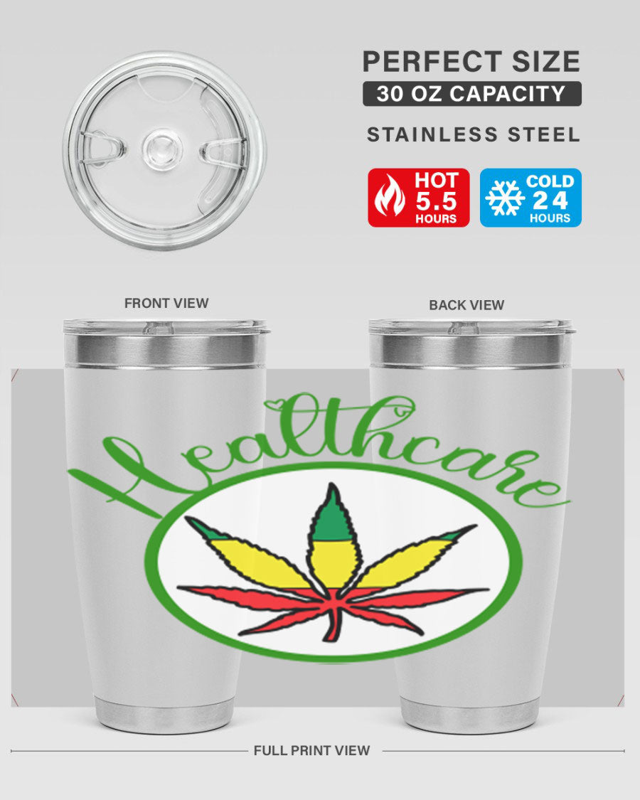 Healthcare weed 106# Tumbler in stainless steel with a drink-thru lid, showcasing its sleek design and double wall insulation.