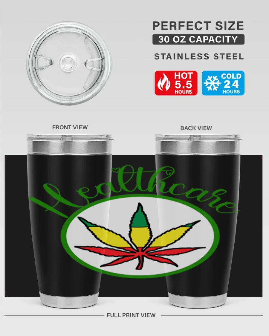 Healthcare weed 106# Tumbler in stainless steel with a drink-thru lid, showcasing its sleek design and double wall insulation.