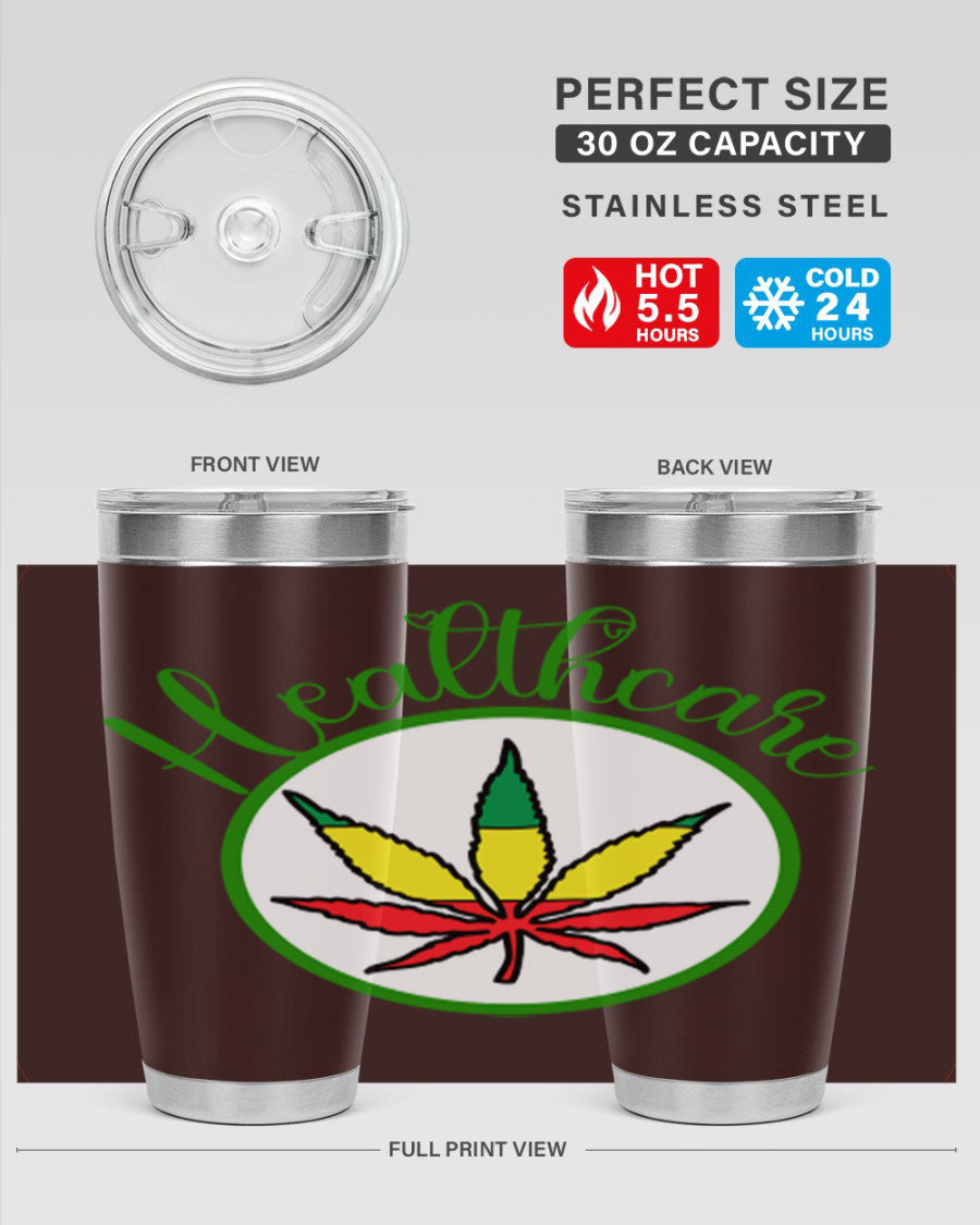 Healthcare weed 106# Tumbler in stainless steel with a drink-thru lid, showcasing its sleek design and double wall insulation.