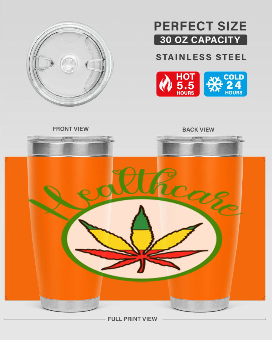 Healthcare weed 106# Tumbler in stainless steel with a drink-thru lid, showcasing its sleek design and double wall insulation.