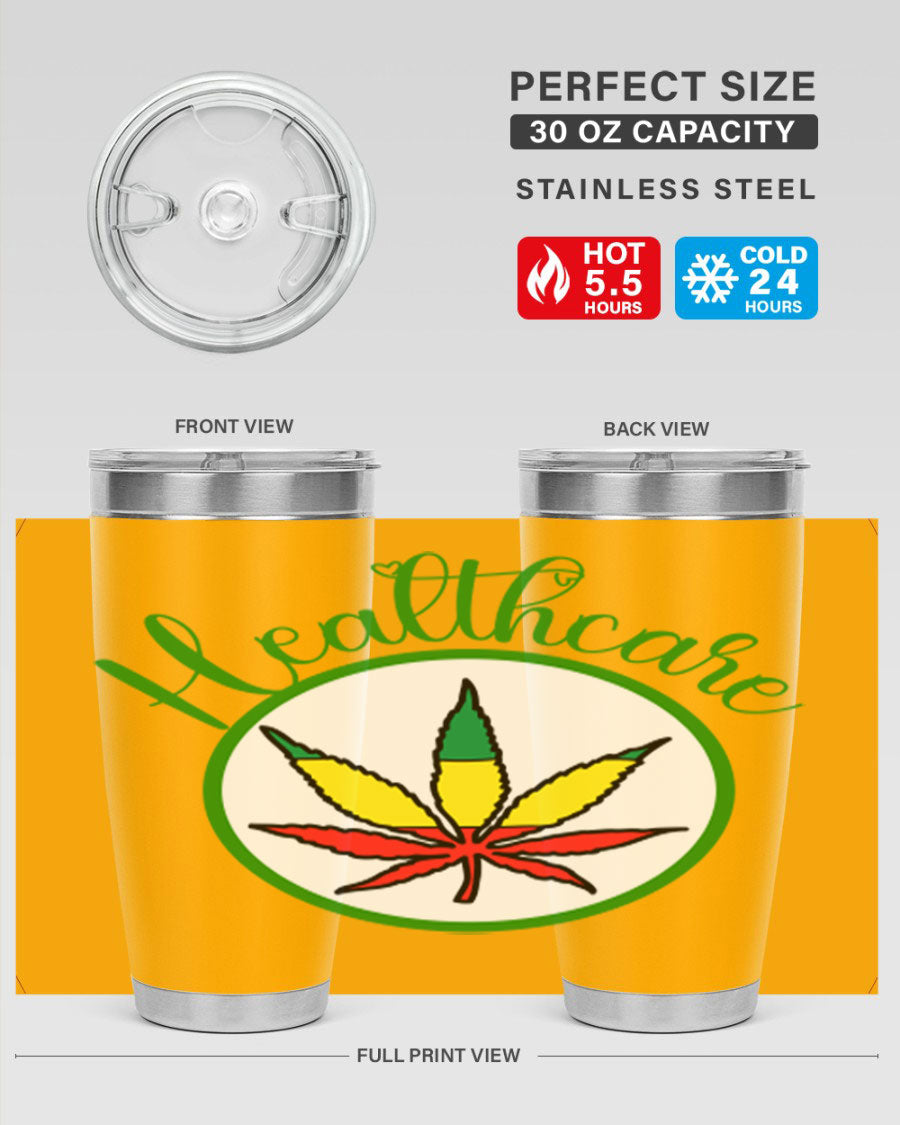 Healthcare weed 106# Tumbler in stainless steel with a drink-thru lid, showcasing its sleek design and double wall insulation.