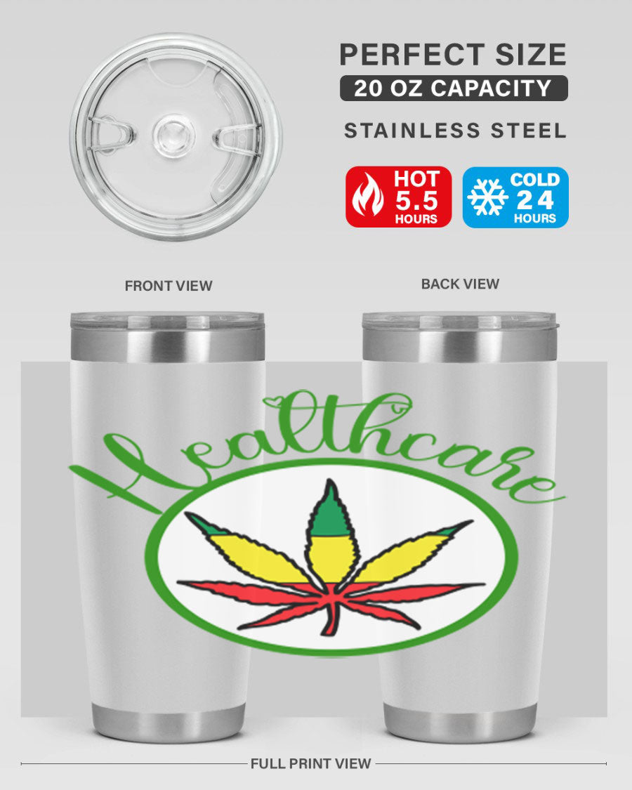 Healthcare weed 106# Tumbler in stainless steel with a drink-thru lid, showcasing its sleek design and double wall insulation.