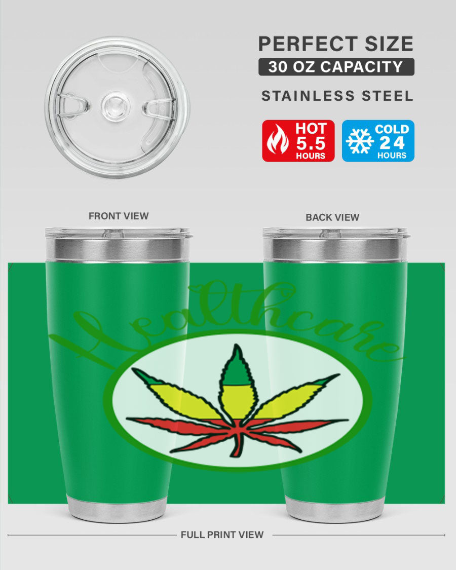 Healthcare weed 106# Tumbler in stainless steel with a drink-thru lid, showcasing its sleek design and double wall insulation.