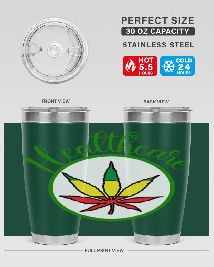 Healthcare weed 106# Tumbler in stainless steel with a drink-thru lid, showcasing its sleek design and double wall insulation.