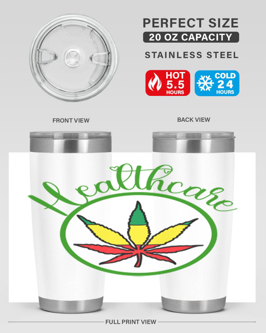 Healthcare weed 106# Tumbler in stainless steel with a drink-thru lid, showcasing its sleek design and double wall insulation.