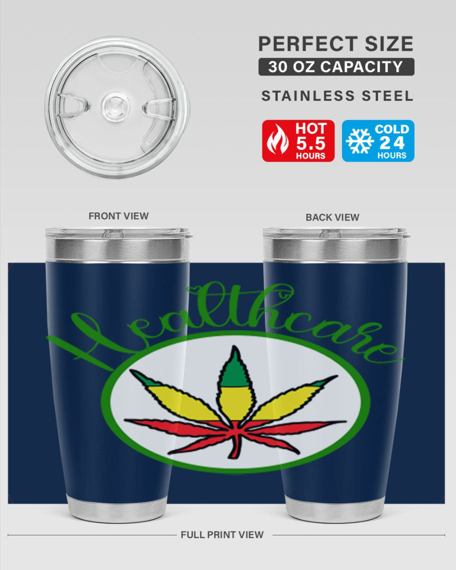 Healthcare weed 106# Tumbler in stainless steel with a drink-thru lid, showcasing its sleek design and double wall insulation.