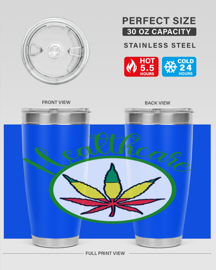 Healthcare weed 106# Tumbler in stainless steel with a drink-thru lid, showcasing its sleek design and double wall insulation.