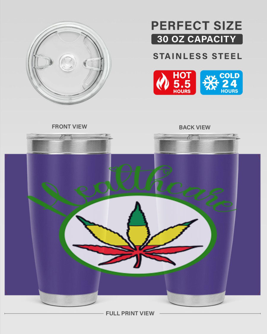 Healthcare weed 106# Tumbler in stainless steel with a drink-thru lid, showcasing its sleek design and double wall insulation.