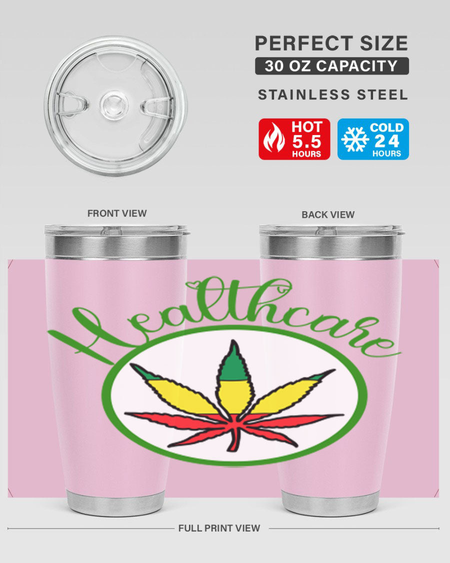 Healthcare weed 106# Tumbler in stainless steel with a drink-thru lid, showcasing its sleek design and double wall insulation.