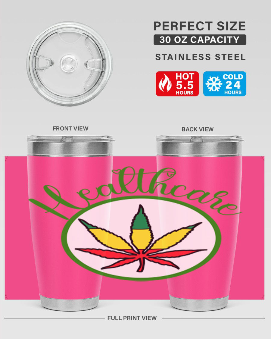 Healthcare weed 106# Tumbler in stainless steel with a drink-thru lid, showcasing its sleek design and double wall insulation.