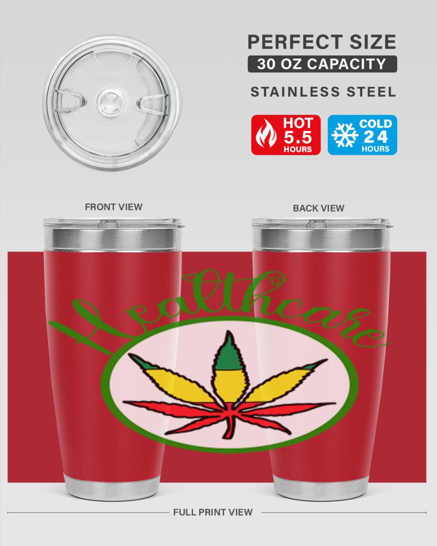 Healthcare weed 106# Tumbler in stainless steel with a drink-thru lid, showcasing its sleek design and double wall insulation.