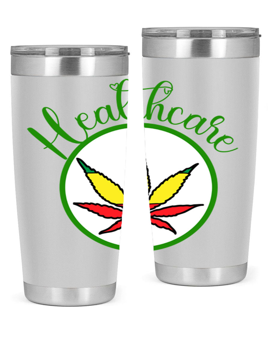Healthcare weed 106# Tumbler in stainless steel with a drink-thru lid, showcasing its sleek design and double wall insulation.