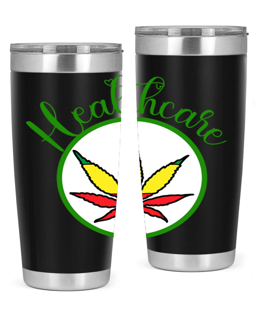 Healthcare weed 106# Tumbler in stainless steel with a drink-thru lid, showcasing its sleek design and double wall insulation.