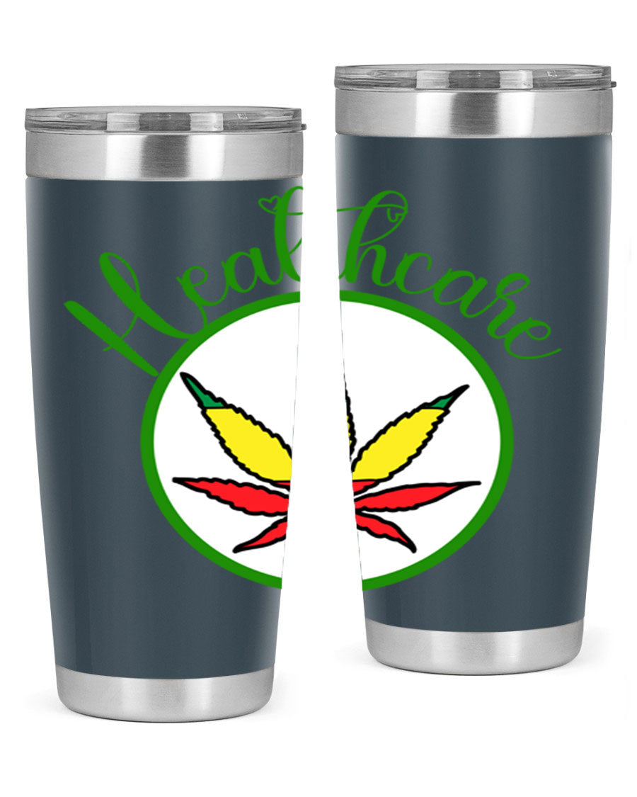 Healthcare weed 106# Tumbler in stainless steel with a drink-thru lid, showcasing its sleek design and double wall insulation.
