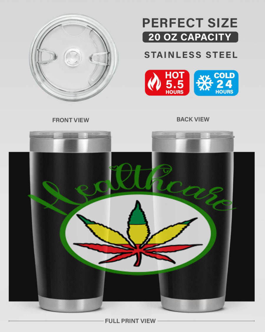 Healthcare weed 106# Tumbler in stainless steel with a drink-thru lid, showcasing its sleek design and double wall insulation.