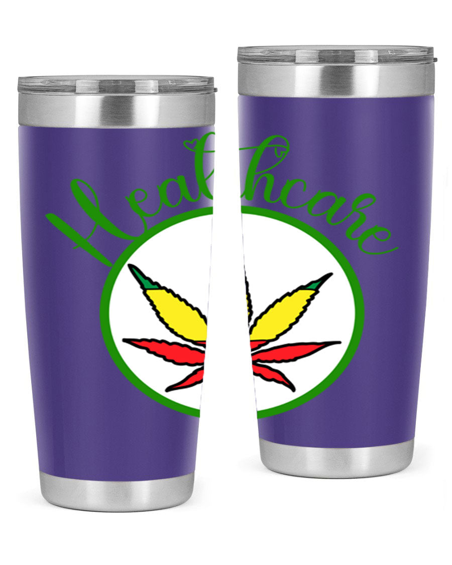 Healthcare weed 106# Tumbler in stainless steel with a drink-thru lid, showcasing its sleek design and double wall insulation.