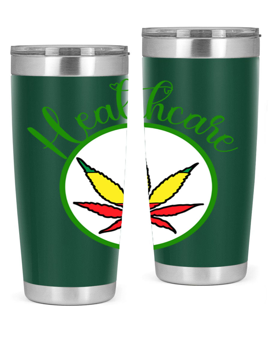 Healthcare weed 106# Tumbler in stainless steel with a drink-thru lid, showcasing its sleek design and double wall insulation.