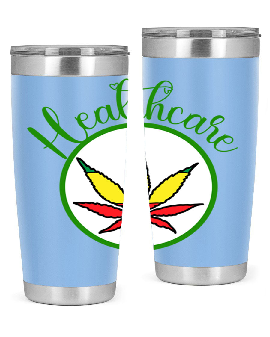Healthcare weed 106# Tumbler in stainless steel with a drink-thru lid, showcasing its sleek design and double wall insulation.