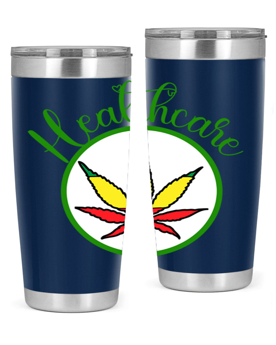 Healthcare weed 106# Tumbler in stainless steel with a drink-thru lid, showcasing its sleek design and double wall insulation.