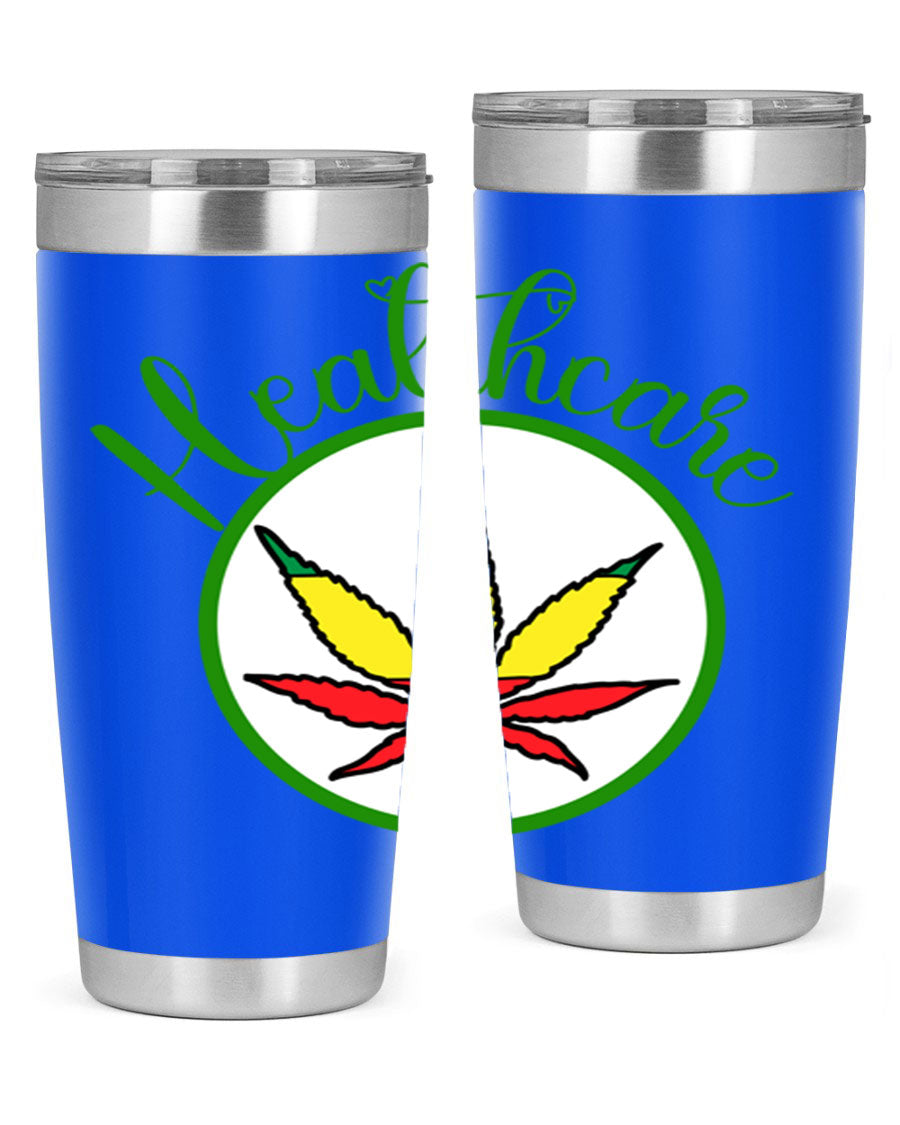 Healthcare weed 106# Tumbler in stainless steel with a drink-thru lid, showcasing its sleek design and double wall insulation.