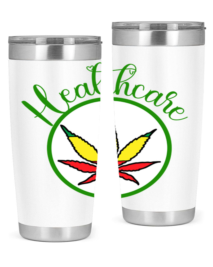 Healthcare weed 106# Tumbler in stainless steel with a drink-thru lid, showcasing its sleek design and double wall insulation.