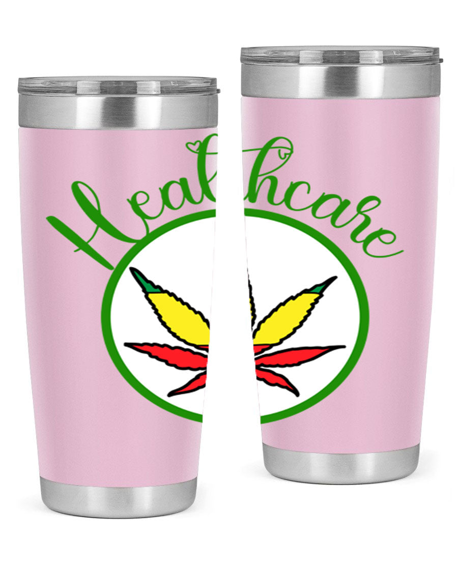 Healthcare weed 106# Tumbler in stainless steel with a drink-thru lid, showcasing its sleek design and double wall insulation.