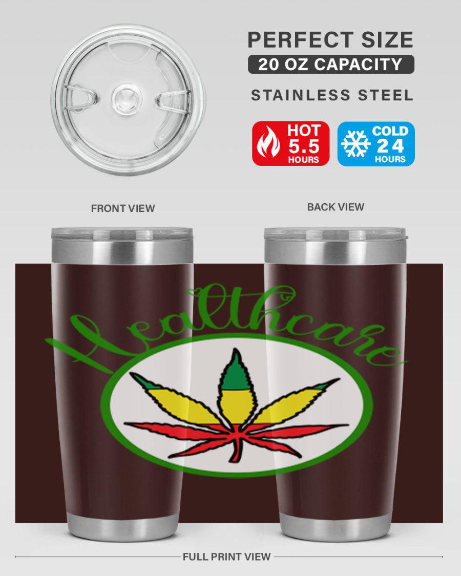 Healthcare weed 106# Tumbler in stainless steel with a drink-thru lid, showcasing its sleek design and double wall insulation.