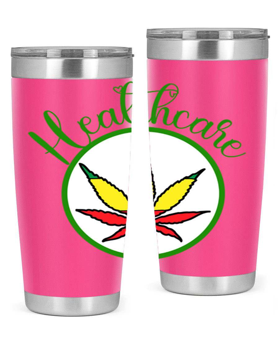 Healthcare weed 106# Tumbler in stainless steel with a drink-thru lid, showcasing its sleek design and double wall insulation.