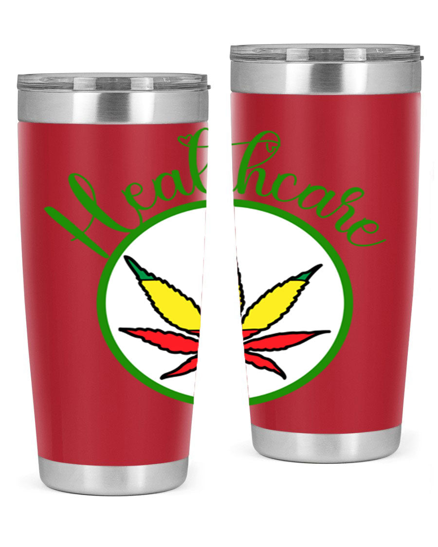 Healthcare weed 106# Tumbler in stainless steel with a drink-thru lid, showcasing its sleek design and double wall insulation.