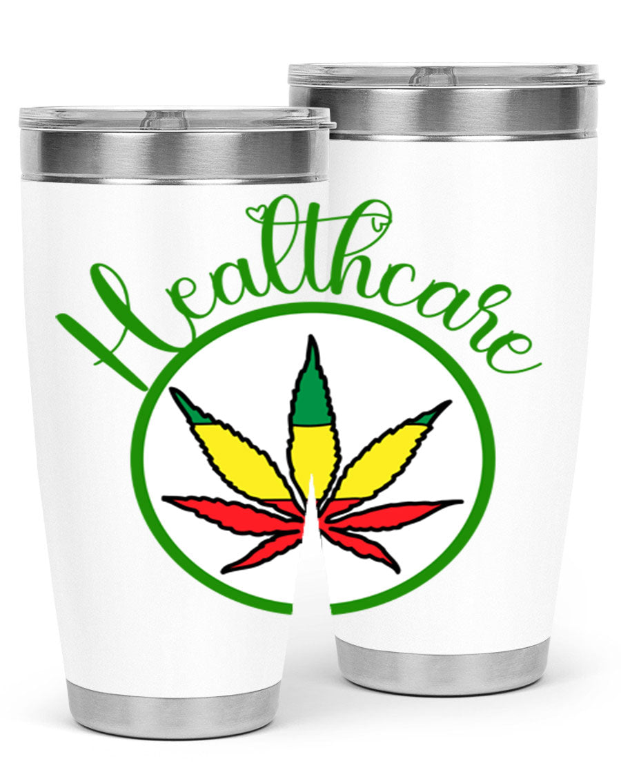 Healthcare weed 106# Tumbler in stainless steel with a drink-thru lid, showcasing its sleek design and double wall insulation.