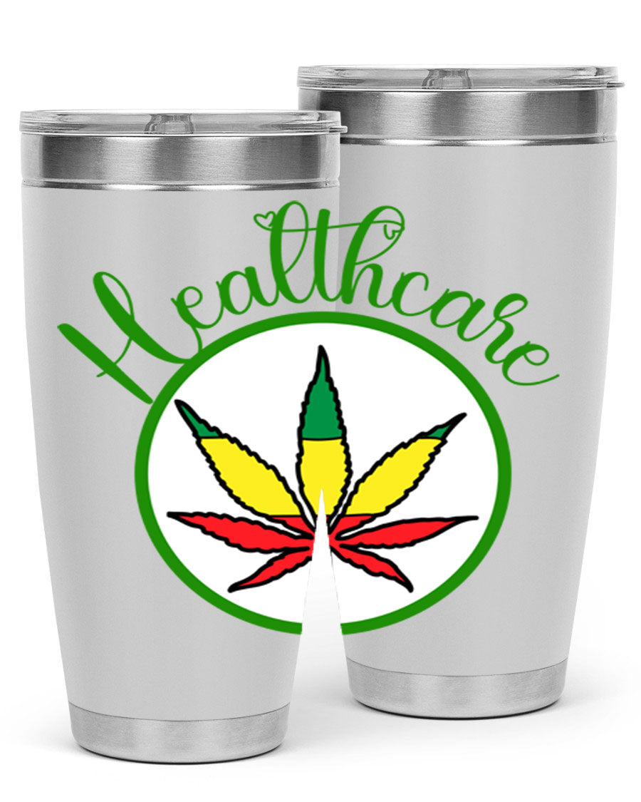 Healthcare weed 106# Tumbler in stainless steel with a drink-thru lid, showcasing its sleek design and double wall insulation.