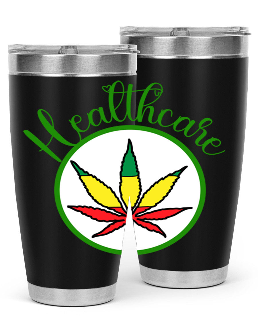 Healthcare weed 106# Tumbler in stainless steel with a drink-thru lid, showcasing its sleek design and double wall insulation.