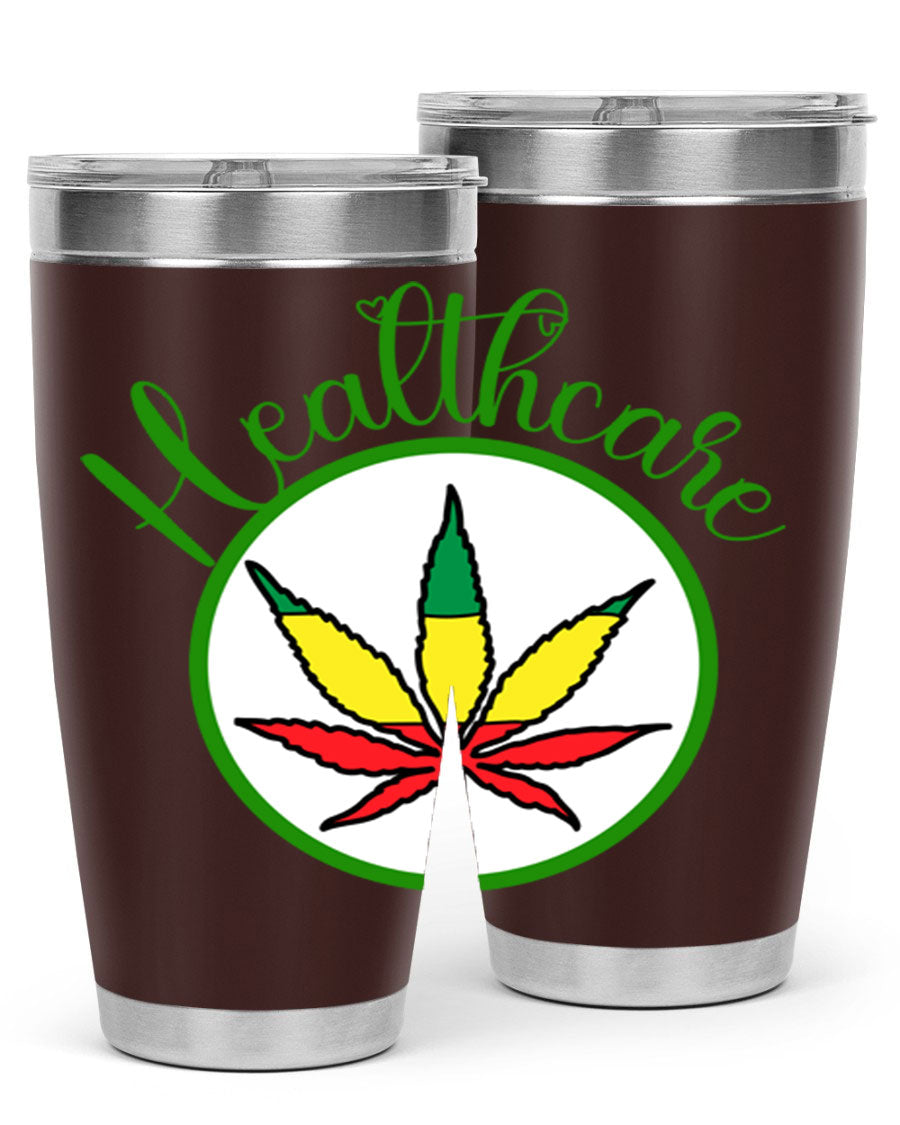 Healthcare weed 106# Tumbler in stainless steel with a drink-thru lid, showcasing its sleek design and double wall insulation.